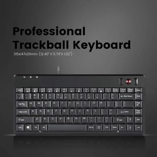 Alt view image 2 of 7 - Perixx PERIBOARD-505H Wired Mini Keyboard with Trackball, Built-in 0.55 Inch Trackball and 2 USB Hubs, Black, US English Layout