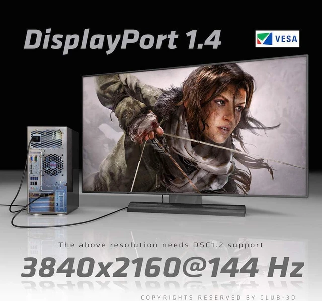 Alt view image 6 of 6 - Club3D CAC-1115 Mini DisplayPort to DisplayPort 1.4/HBR3 Cable Male/Male, HDR Support 2 Meter/6.56 Feet, Black Vesa Certified