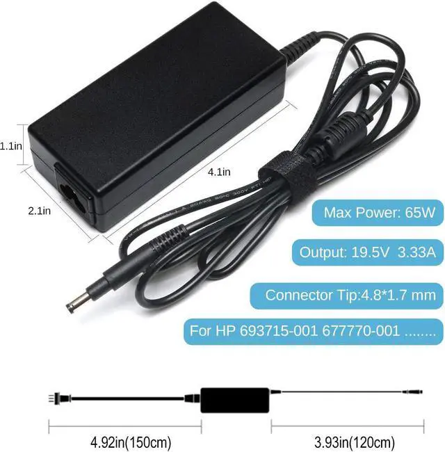 Alt view image 3 of 7 - 19.5V 3.33A 65W AC Laptop Charger Supply for HP Pavilion Touchsmart Sleekbook 14 15 15-b142dx 14-b120dx 15-b129wm 14-b010us Battery Power Cord