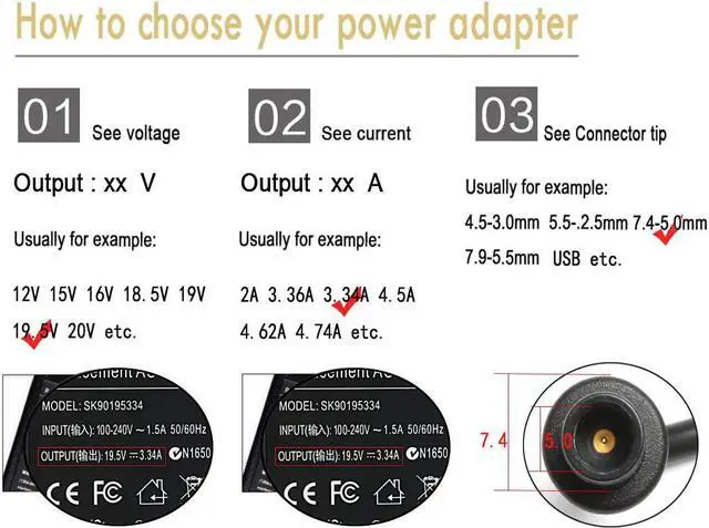 Alt view image 2 of 7 - 65W Laptop Charger Compatible for Dell Latitude E6430 E6230 E6320 E6410 E6420 7480 7280 5480 E7470 E7450 E7440 E5470 Charger Power Supply Cord 09RN2C 9T215 7W104 5U092 XD733 Charger