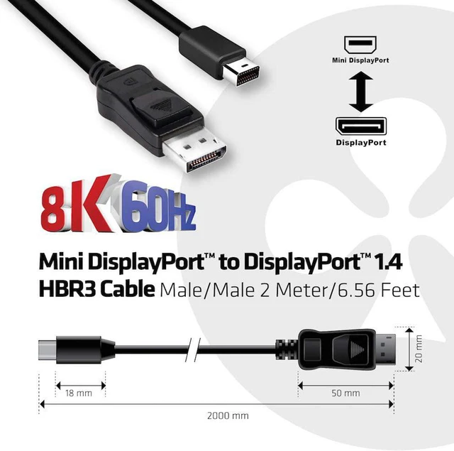 Alt view image 4 of 6 - Club3D CAC-1115 Mini DisplayPort to DisplayPort 1.4/HBR3 Cable Male/Male, HDR Support 2 Meter/6.56 Feet, Black Vesa Certified