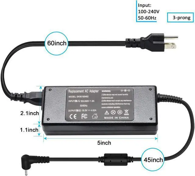 Alt view image 6 of 7 - 90W Tinkon Envy Touchsmart Sleekbook 15 17 M6 M7 Series AC Laptop Adapter Charger for HP Pavilion 11 14 15 17 HP Stream 11 13 14 HP Elitebook Folio 1040 HP Spectre X360 13 15 Power Supply Cord
