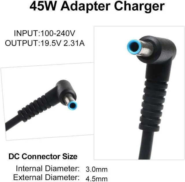 Alt view image 2 of 7 - 45W AC Adapter Laptop Charger for HP Pavilion Touchsmart 11 13 15 Series Notebook Charger 15-f272wm 15-f387wm 15-f233wm 15-f222wm, HP Spectre Ultrabook 13 13-4001dx 13-4002dx 13-4003dx Supply Cord