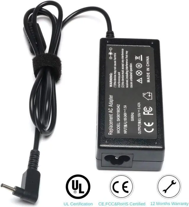 Alt view image 2 of 7 - 19V 3.42A 65W Replacement Laptop Battery Charger for Acer ChromeBook C720 C720P 11 13 14 15 R11 CB3 CB5 Series AC Adapter Power Supply Cord