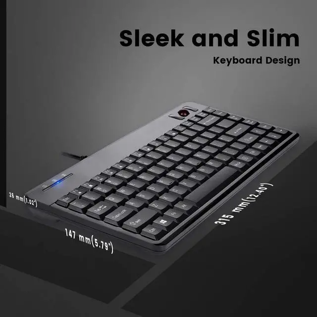 Alt view image 3 of 7 - Perixx PERIBOARD-505H Wired Mini Keyboard with Trackball, Built-in 0.55 Inch Trackball and 2 USB Hubs, Black, US English Layout