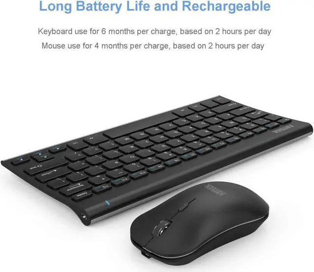 Alt view image 5 of 7 - Arteck 2.4G Wireless Keyboard and Mouse Combo Ultra Compact Slim Stainless Full Size Keyboard and Ergonomic Mouse for Computer/Desktop/PC/Laptop and Windows 10/8/7 Build in Rechargeable Battery