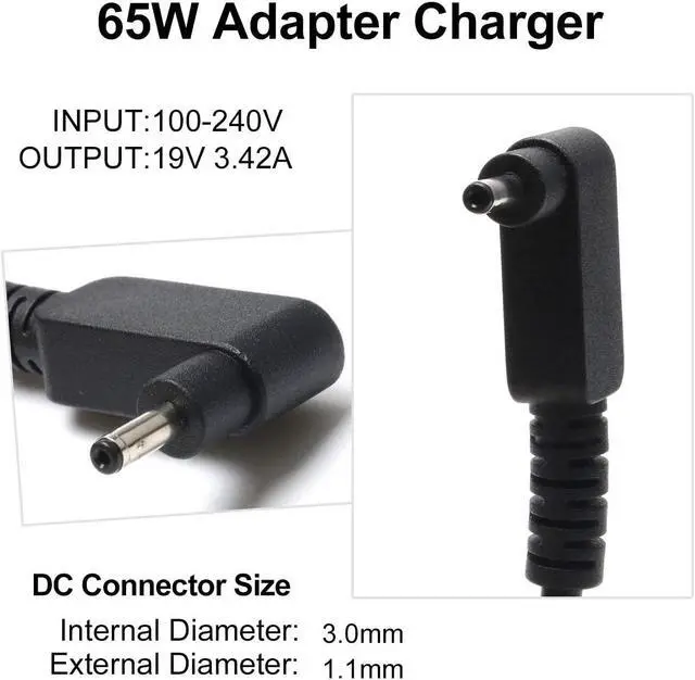 Alt view image 2 of 7 - 65W Adapter Charger for Acer Aspire 5 A515-54 A515-44 A515-46 A515-54G A515-55 A115-31 SF314-52 SF314-51 SP513-52N SP111-33 SP111-32N R5-571TG N18W1 N19C1 N20C4 N20C5 N20C6 Power Charging Cord
