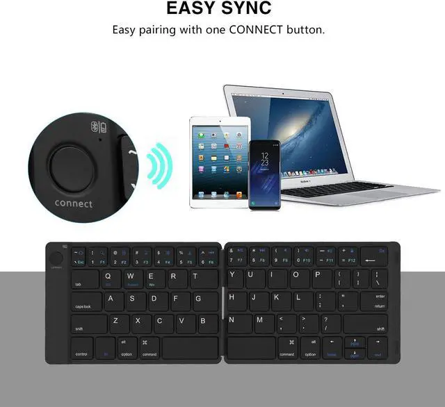 Alt view image 3 of 7 - Folding Keyboard Werleo Ultra Slim Foldable BT Keyboard Rechargeable Pocket Sized Bluetooth Keyboard for All iOS Android Windows Laptop Tablet Smartphone Black