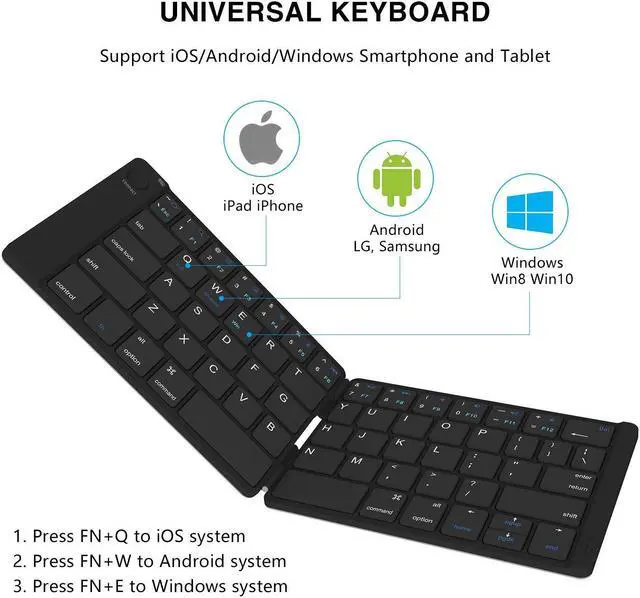 Alt view image 2 of 7 - Folding Keyboard Werleo Ultra Slim Foldable BT Keyboard Rechargeable Pocket Sized Bluetooth Keyboard for All iOS Android Windows Laptop Tablet Smartphone Black
