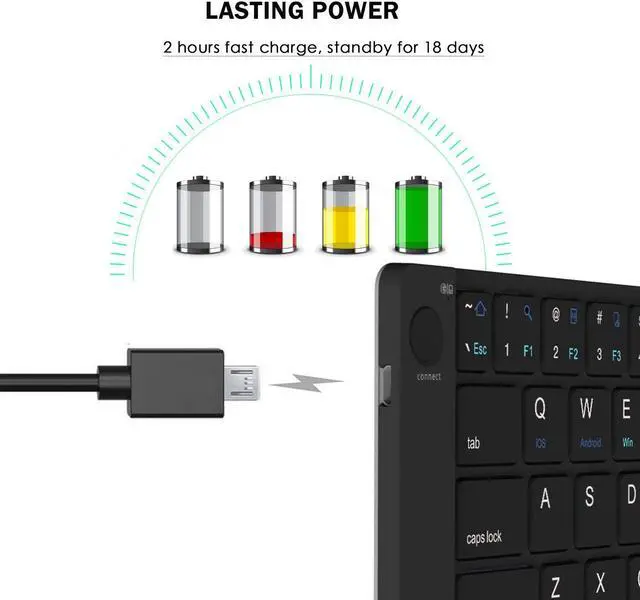 Alt view image 5 of 7 - Folding Keyboard Werleo Ultra Slim Foldable BT Keyboard Rechargeable Pocket Sized Bluetooth Keyboard for All iOS Android Windows Laptop Tablet Smartphone Black