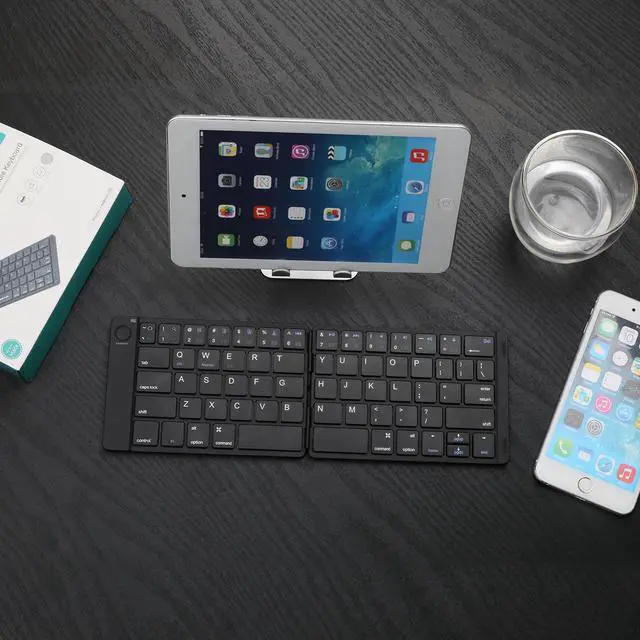 Alt view image 6 of 7 - Folding Keyboard Werleo Ultra Slim Foldable BT Keyboard Rechargeable Pocket Sized Bluetooth Keyboard for All iOS Android Windows Laptop Tablet Smartphone Black