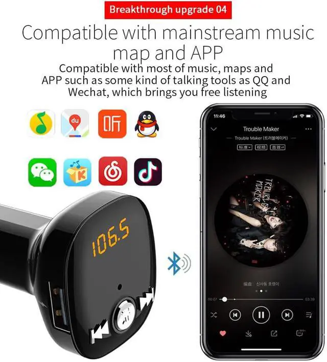 Alt view image 5 of 6 - New Bluetooth Car Charger BC40 FM Modulator Wireless Bluetooth Handsfree Car Kit 3.1A Dual USB Car Charger Accessories
