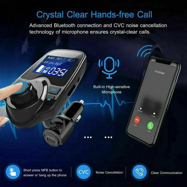 Alt view image 3 of 6 - Wireless In-Car Bluetooth FM Transmitter MP3 Radio Adapter Car Kit  USB Charger