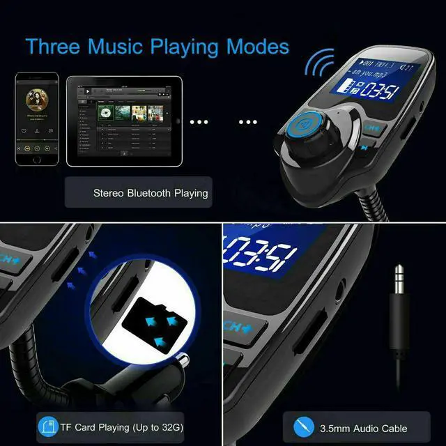 Alt view image 2 of 6 - Wireless In-Car Bluetooth FM Transmitter MP3 Radio Adapter Car Kit  USB Charger