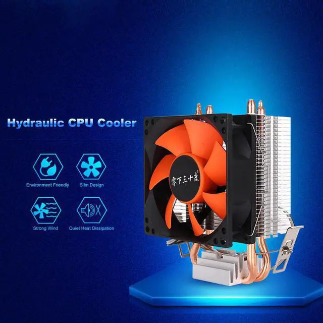 Alt view image 3 of 5 - CPU Cooler Heatpipe Fans Quiet Heatsink Radiator Two Fine Copper Heat Pipes for Intel Core AMD Sempron Platform