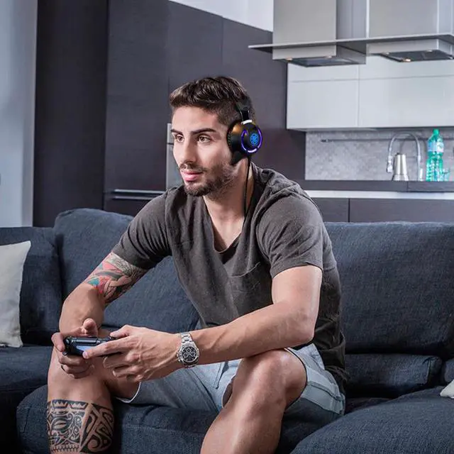 Alt view image 4 of 5 - LED Game Light Headphone Noise Isolating Over-Ear wired Gaming Headset with Mic for PC/Laptop Gamer