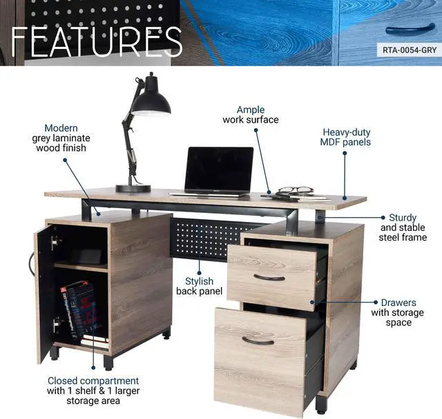 Alt view image 7 of 19 - Techni Mobili Computer Desk with Storage, Grey