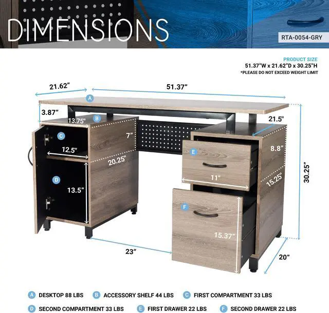 Alt view image 3 of 19 - Techni Mobili Computer Desk with Storage, Grey