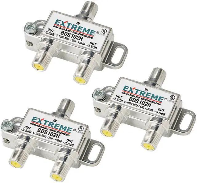 Alt view image 3 of 8 - 2 Way Extreme/Amphenol 1Ghz High Performance Coaxial Cable Splitter BDS102H 3 Pack