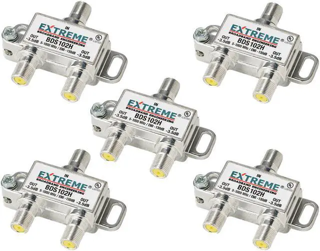 Main image of 2 Way Extreme/Amphenol 1Ghz High Performance Coax Cable Splitter BDS102H 5 Pack