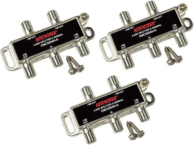 Main image of Antronix CMC2004H 4-Way- (3) Pack - Horizontal Splitter (4) 7db Coaxial Ports 5-1002 MHz
