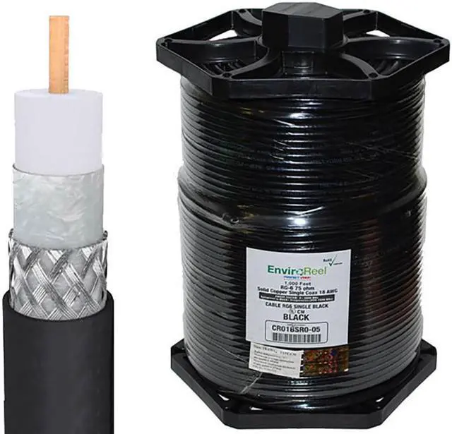 Main image of Perfect Vision RG6 Coax, Single Solid Copper, Black 1000FT EnviroReel Cable