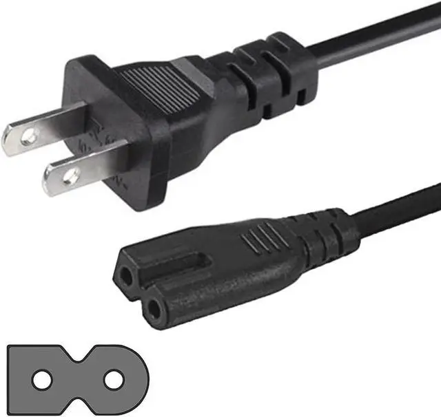 Main image of SatelliteSale 18AWG 2-Prong to Square/Round Connector AC Universal Replacement Power Cable Universal Wire PVC Black Cord 15 feet