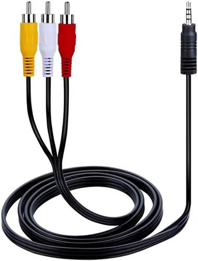 Main image of SatelliteSale Auxiliary 3.5mm Audio/Video Jack to 3 RCA Digital Stereo Composite Aux Cable Universal Wire PVC Black Cord 6 feet