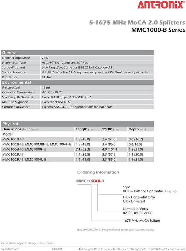 Alt view image 7 of 8 - 6 Way Antronix MMC1006H-B 5-1675 MHz MoCA 2.0 Splitter for Frontier Formerly Verizon Fios