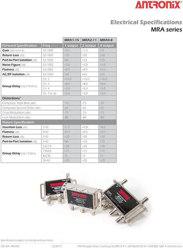 Alt view image 5 of 6 - Antronix MRA1-15AC Amplifier, 1 Port,15dB Gain, Output 5-1002Mhz + Power Adapter