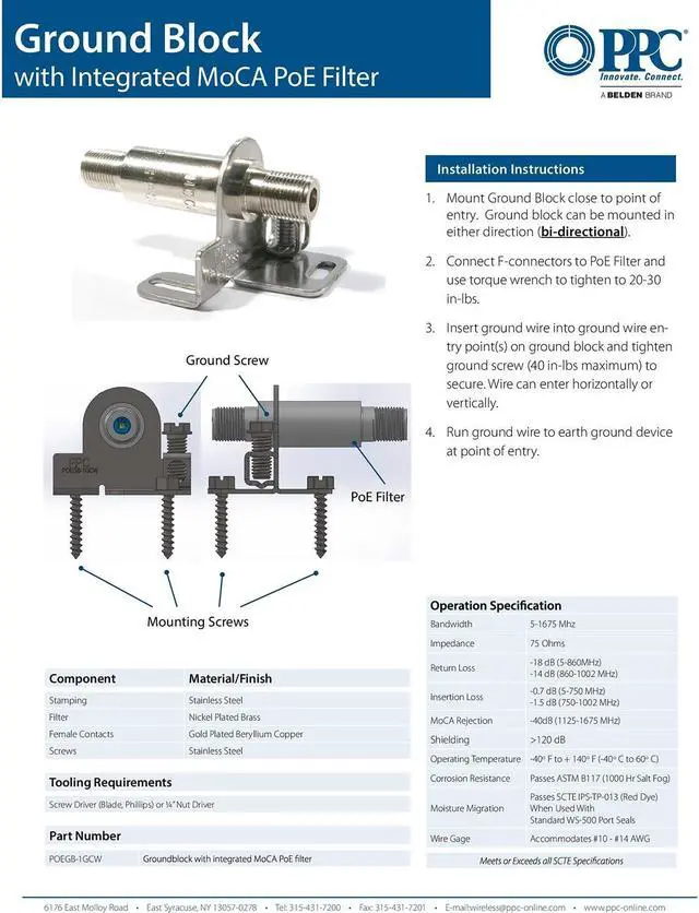 Alt view image 5 of 5 - Belden 2-Pack PPC POEGB-1GCW Ground Block with Integrated MoCA PoE Filter