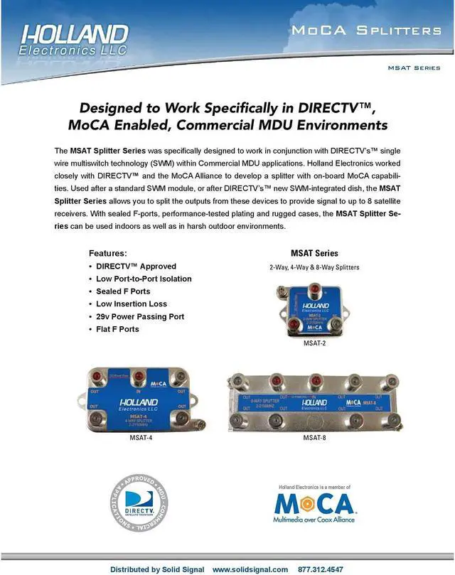 Alt view image 6 of 7 - Splitter, 2-Way, MoCa enabling, 2-2150Mhz, DirecTV Approved