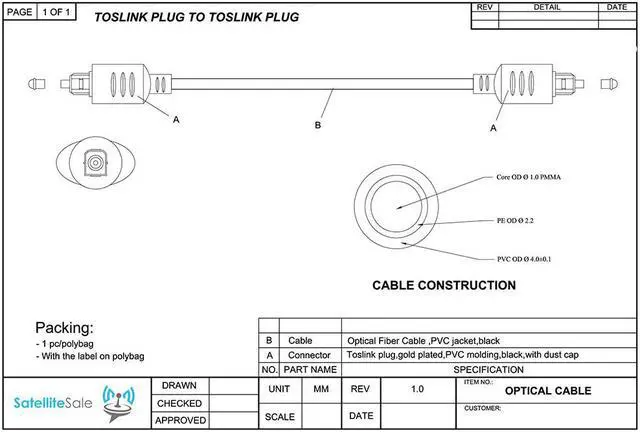 Alt view image 6 of 6 - SatelliteSale Digital Toslink SPDIF Audio Optical Fiber Cable Universal Wire PVC Black Cord 6 feet