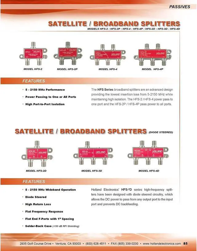 Alt view image 4 of 5 - Holland HFS-2D 2-Way Coax Splitter Dish Network Approved Hopper & Joey - New