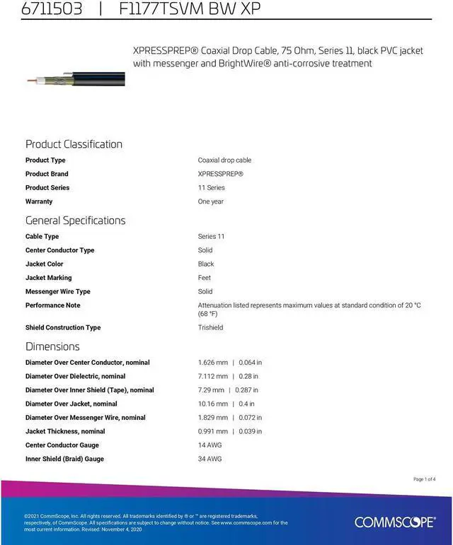 Alt view image 4 of 6 - 800' FT Reel Commscope F1177TSVM BW XP Black Coaxial Communications Cable RG11