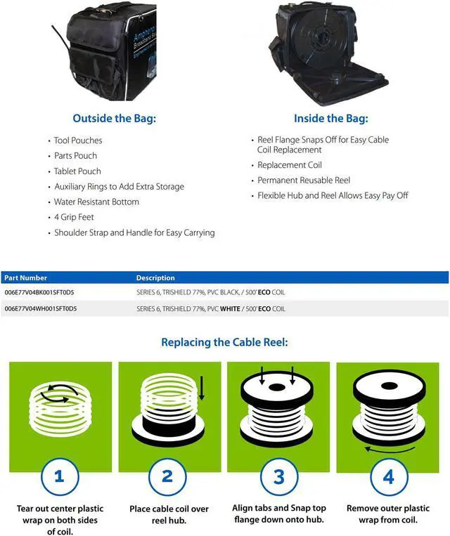 Alt view image 5 of 5 - SatelliteSale Kit of Amphenols Innovative and Sustainable Tech Service Bag 500 feet of Black Drop Cable