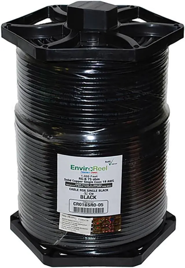 Alt view image 5 of 5 - Perfect Vision RG6 Coax, Single Solid Copper, Black 1000FT EnviroReel Cable