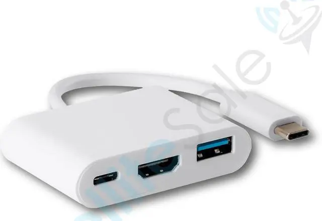 Alt view image 2 of 5 - SatelliteSale USB Type C to Female USB 3.0/HDMI/USB-C Multiport Converter 5Gbps 4K/30Hz PVC Black