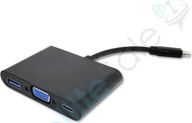 Alt view image 2 of 5 - SatelliteSale USB Type C to Female USB 3.0/VGA/USB-C Multiport Converter 5Gbps 1080p PVC Black