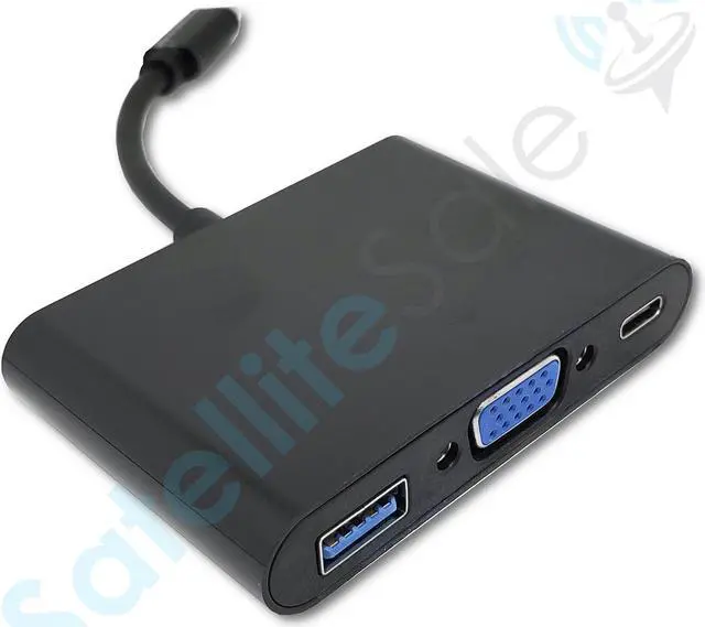 Alt view image 3 of 5 - SatelliteSale USB Type C to Female USB 3.0/VGA/USB-C Multiport Converter 5Gbps 1080p PVC Black