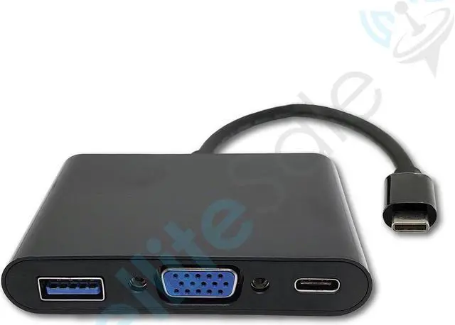 Alt view image 4 of 5 - SatelliteSale USB Type C to Female USB 3.0/VGA/USB-C Multiport Converter 5Gbps 1080p PVC Black