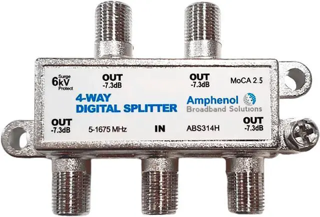 Main image of Amphenol 4-Way Digital Coaxial Splitter MoCA 2.5 ABS314H