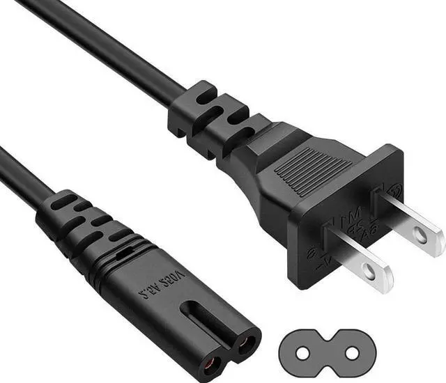 Main image of SatelliteSale 18AWG 2-Prong to Round/Round Connector AC Universal Replacement Power Cable Universal Wire PVC Black Cord 6 feet