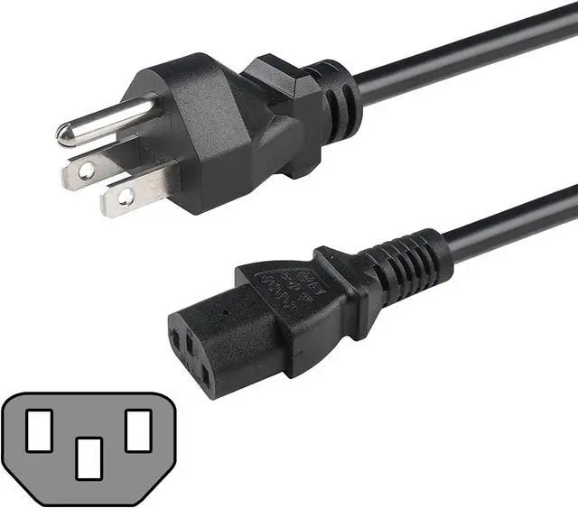 Main image of SatelliteSale Universal Heavy Duty Computer Power Cable Male NEMA 5-15P to Female IEC C13/C14 Universal Wire Black PVC Cord 15 feet