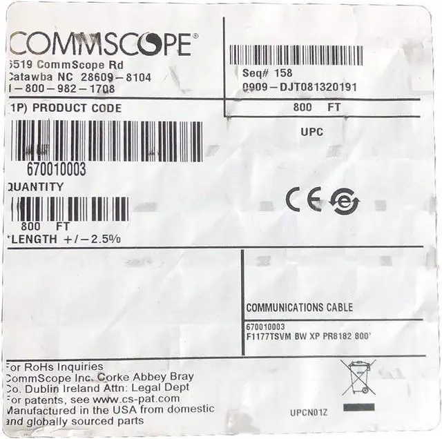 Alt view image 3 of 6 - 800' FT Reel Commscope F1177TSVM BW XP Black Coaxial Communications Cable RG11