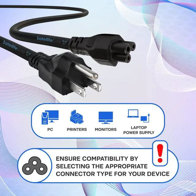 Alt view image 2 of 6 - SatelliteSale Universal Heavy Duty Computer Power Cable Male NEMA 5-15P to Female IEC C5 Universal Wire Black PVC Cord 6 feet