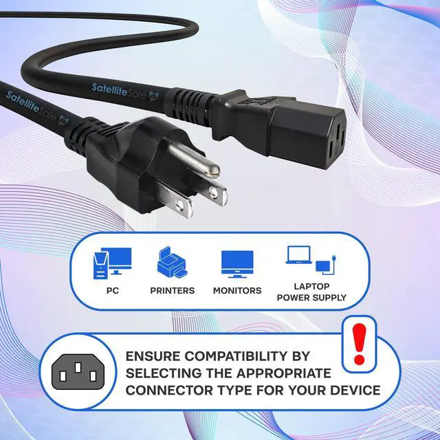 Alt view image 2 of 6 - SatelliteSale Universal Heavy Duty Computer Power Cable Male NEMA 5-15P to Female IEC C13/C14 Universal Wire Black PVC Cord 15 feet