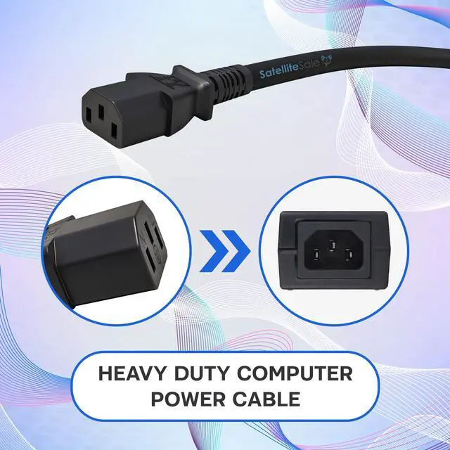 Alt view image 5 of 6 - SatelliteSale Universal Heavy Duty Computer Power Cable Male NEMA 5-15P to Female IEC C13/C14 Universal Wire Black PVC Cord 15 feet