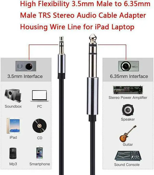 Alt view image 6 of 6 - 3.5mm Male to 6.35mm TRS Stereo Audio AUX Cable For Amplifier Mixer Cord Adapter practical Fast and safe #20 (1pcs)