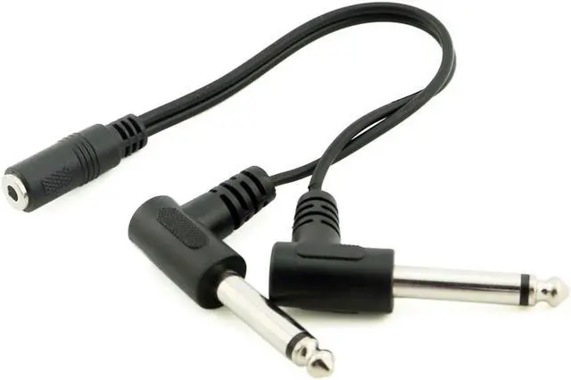Main image of FFYY 3.5mm Mini 1/8 inch TRS Stereo Female Jack to Dual 1/4 6.35mm Male Plug Mono TS Right Angle Audio Adapter Y Splitter Cabl (1pcs)